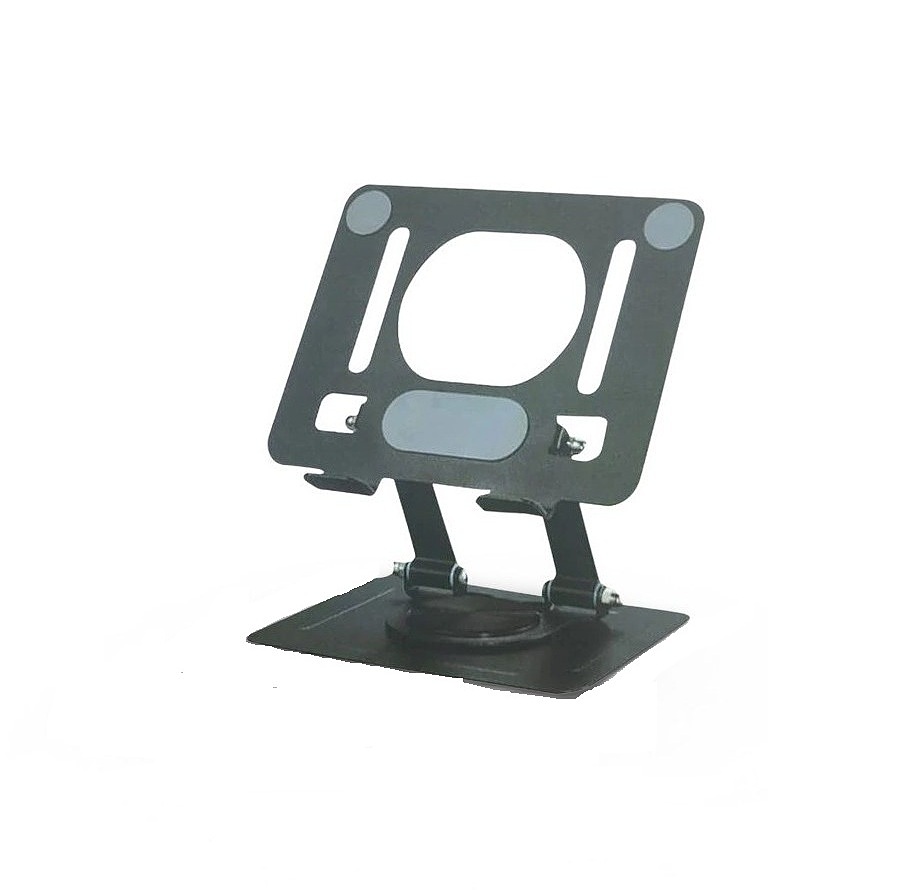 استند فلزی قابل تنظیم برای لپ‌تاپ و تبلت، با طراحی ارگونومیک و قابلیت تنظیم زاویه دید، مناسب برای میز کار و استفاده طولانی‌مدت